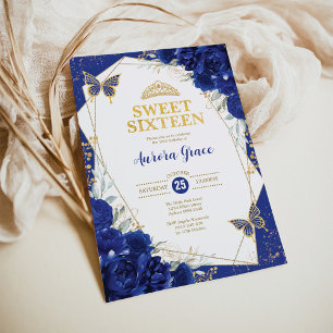 Royal Blue Sweet 16 Vlinders Geometrische Party Kaart