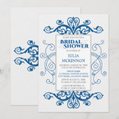 Royal Blue  Swirls Bridal Shower Kaart (Voorkant / Achterkant)