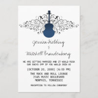 Royal Blue Swirls Guitar Wedding Uitnodiging