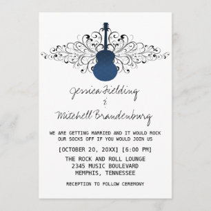 Royal Blue Swirls Guitar Wedding Uitnodiging