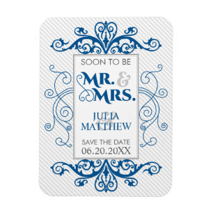 Royal Blue  Swirls Save the Date Wedding Magneet
