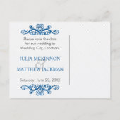 Royal Blue Swirls Wedding Save the Date Aankondigingskaart (Achterkant)