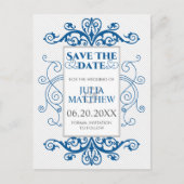 Royal Blue  Swirls Wedding Save the Date Aankondigingskaart (Voorkant)