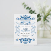 Royal Blue  Swirls Wedding Save the Date Aankondigingskaart (Staand voorkant)