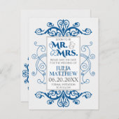 Royal Blue  Swirls Wedding Save the Date Aankondigingskaart (Voorkant / Achterkant)