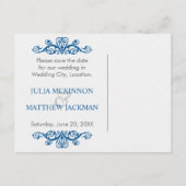 Royal Blue  Swirls Wedding Save the Date Aankondigingskaart (Achterkant)