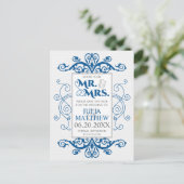 Royal Blue  Swirls Wedding Save the Date Aankondigingskaart (Staand voorkant)