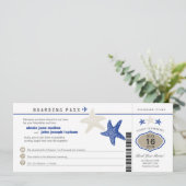 Royal Blue Tan Starfish Boarding Pass Weddenschap Kaart (Staand voorkant)