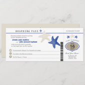 Royal Blue Tan Starfish Boarding Pass Weddenschap Kaart (Voorkant / Achterkant)
