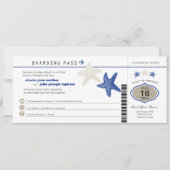 Royal Blue Tan Starfish Boarding Pass Weddenschap Kaart (Voorkant)