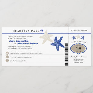 Royal Blue Tan Starfish Boarding Pass Weddenschap Kaart