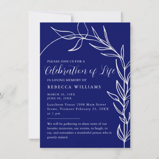 Royal Blue Text Minimal Celebration of Life Kaart (Voorkant)