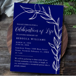 Royal Blue Text Minimal Celebration of Life Kaart