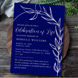 Royal Blue Text Minimal Celebration of Life Kaart