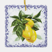 Royal Blue Toile Filigree Lemons Ornament (Voorkant)