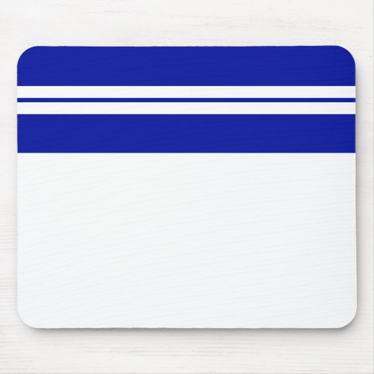 Royal Blue Top Racing Stripes Witte Achtergrond Muismat (Voorkant)