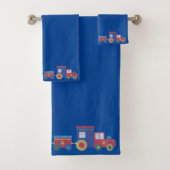 ROYAL BLUE TRAIN CHALKBOARD BATHROOM TOWEL SET BAD HANDDOEK (Insitu)