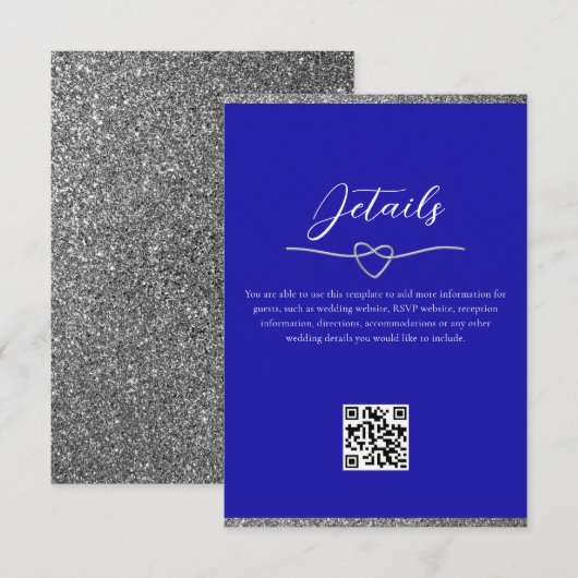 Royal Blue Trouwdetails QR Code Informatiekaartje (Voorkant / Achterkant)