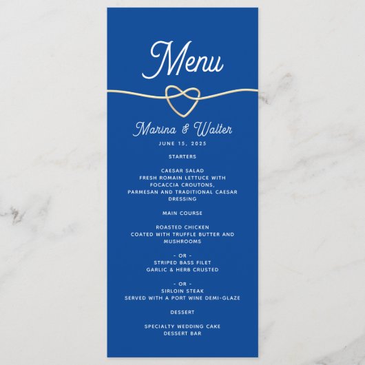 Royal Blue Trouwmenu Menu (Voorkant)
