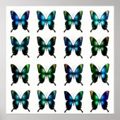 Royal Blue Turquoise Elegant Whimsical Butterflies Poster (Voorkant)