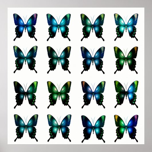 Royal Blue Turquoise Elegant Whimsical Butterflies Poster (Voorkant)