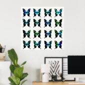 Royal Blue Turquoise Elegant Whimsical Butterflies Poster (Thuiskantoor)