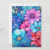 Royal Blue, Turquoise en koraal bloemenbruiloft Kaart (Achterkant)