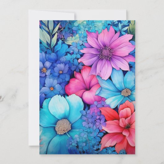 Royal Blue, Turquoise en koraal bloemenbruiloft Kaart (Achterkant)