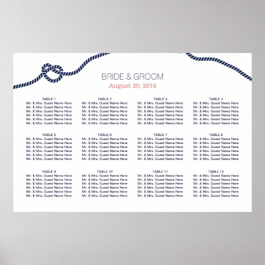 Royal Blue Tying the Knot Wedding Seating Chart Poster (Voorkant)