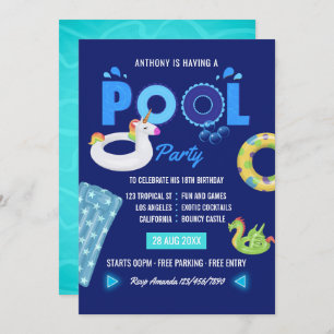 Royal Blue Unicorn en Dragon Pool Birthday Party Kaart