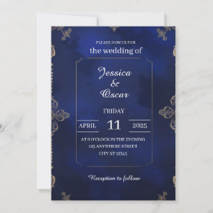Royal Blue Velvet Achtergrond met Gouden filigraan Kaart