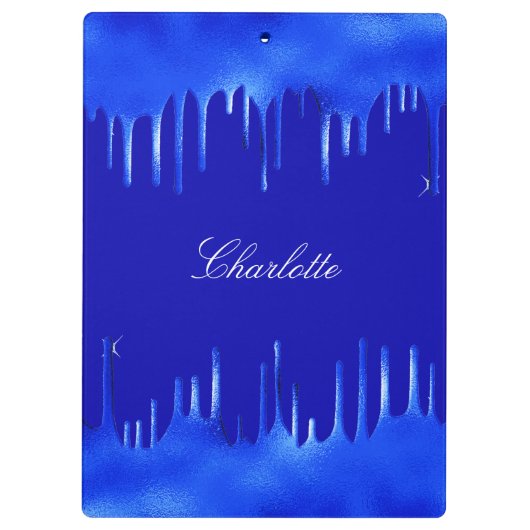 Royal blue-verfdruppelnaamscript klembord (Achterkant)