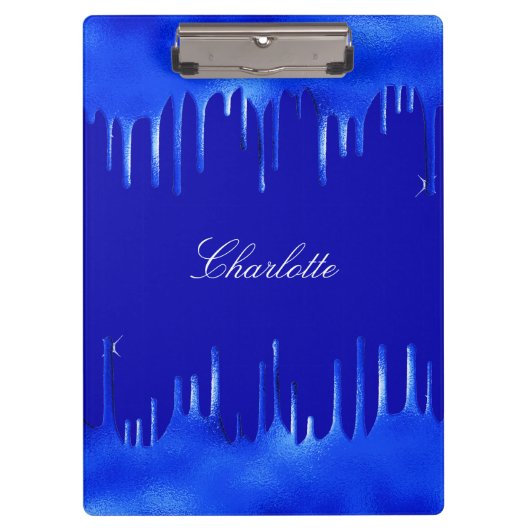 Royal blue-verfdruppelnaamscript klembord (Voorkant)