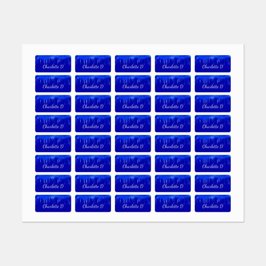 Royal blue-verfdruppelnaamscript labels (Vel)