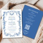 Royal Blue Victorian All in One QR Code Wedding Kaart