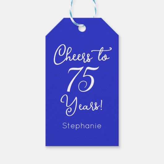 Royal Blue viert 75 jaar 75ste verjaardag Cadeaulabel (Voorkant)