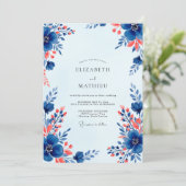 Royal Blue Vivacious Floral Wedding Kaart (Staand voorkant)