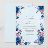 Royal Blue Vivacious Floral Wedding Kaart (Voorkant / Achterkant)