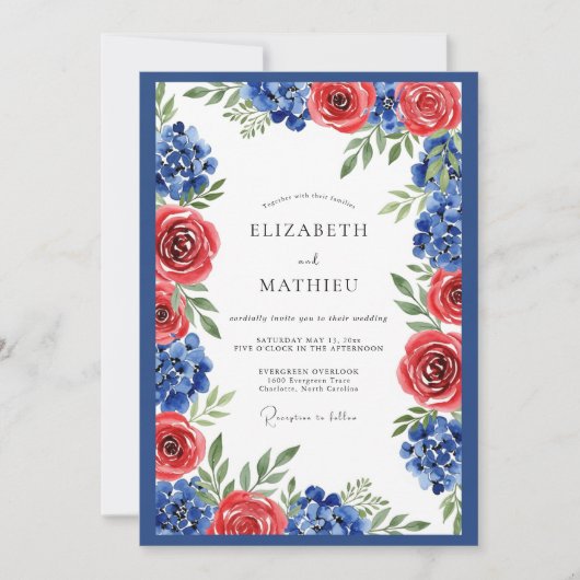 Royal Blue Vivid Botanical Wedding Kaart (Voorkant)