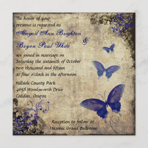 Royal Blue vlinder bruiloft uitnodigen 2 Kaart