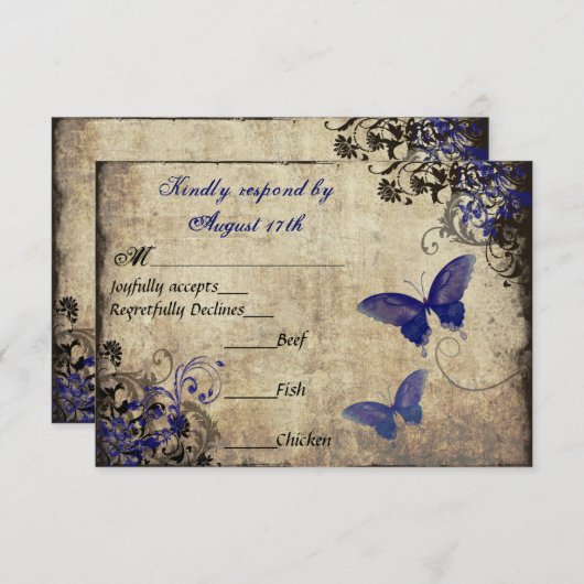 Royal Blue Vlinder RSVP (Voorkant / Achterkant)