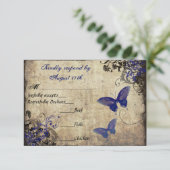 Royal Blue Vlinder RSVP Kaartje (Staand voorkant)