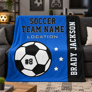 Royal Blue Voetbalteam Naam Speler Fleece Deken