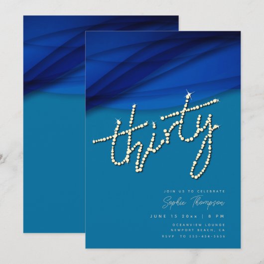 Royal Blue Voile Strass Elegant 30e verjaardag Kaart (Voorkant / Achterkant)