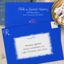 Royal Blue Voorgeadresseerd 5x7 Monogram Quinceane