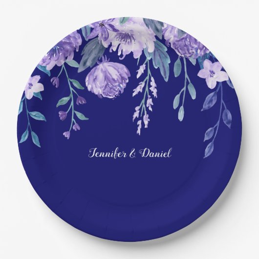 Royal Blue waterverf bloemen Papieren Borden Papieren Bordje (Voorkant)
