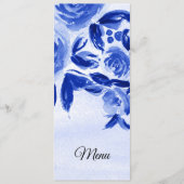 Royal Blue Waterverf Bloemenbruiloft Menu Kaart (Voorkant)