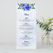Royal Blue Waterverf Bloemenbruiloft Menu Kaart (Staand voorkant)