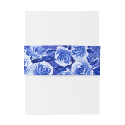 Royal Blue Waterverf bloemenbruiloft Uitnodigingen Wikkel (Achterkant Voorbeeld)