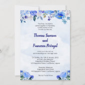 Royal Blue Waterverf Floral bruiloft uitnodiging (Voorkant)